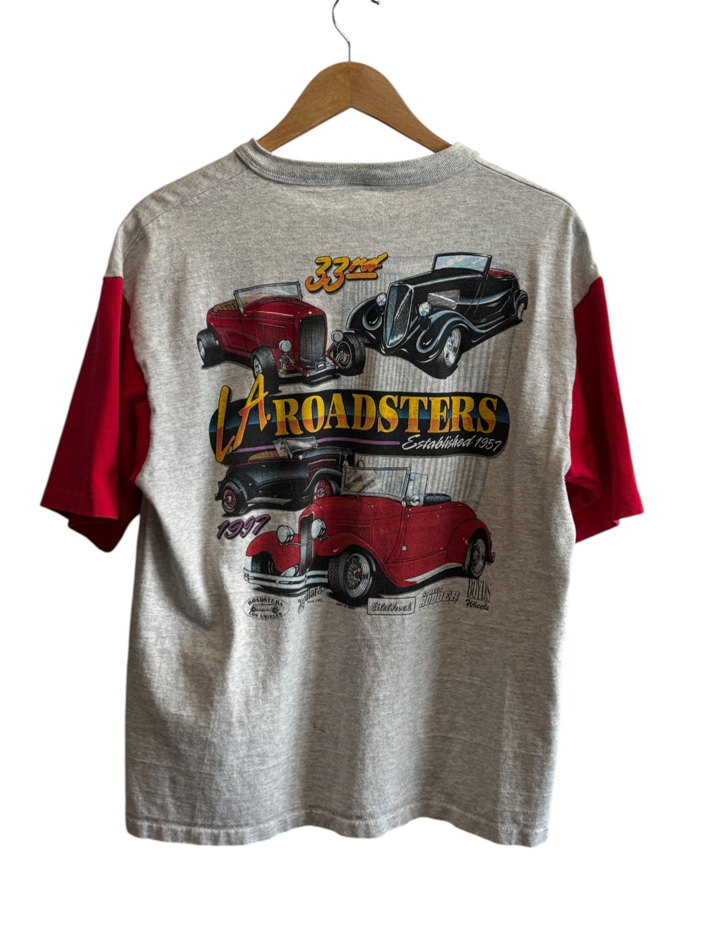 Vintage 1997 LA Roadsters Classic Car Hot Rod Henley Tee Size Large