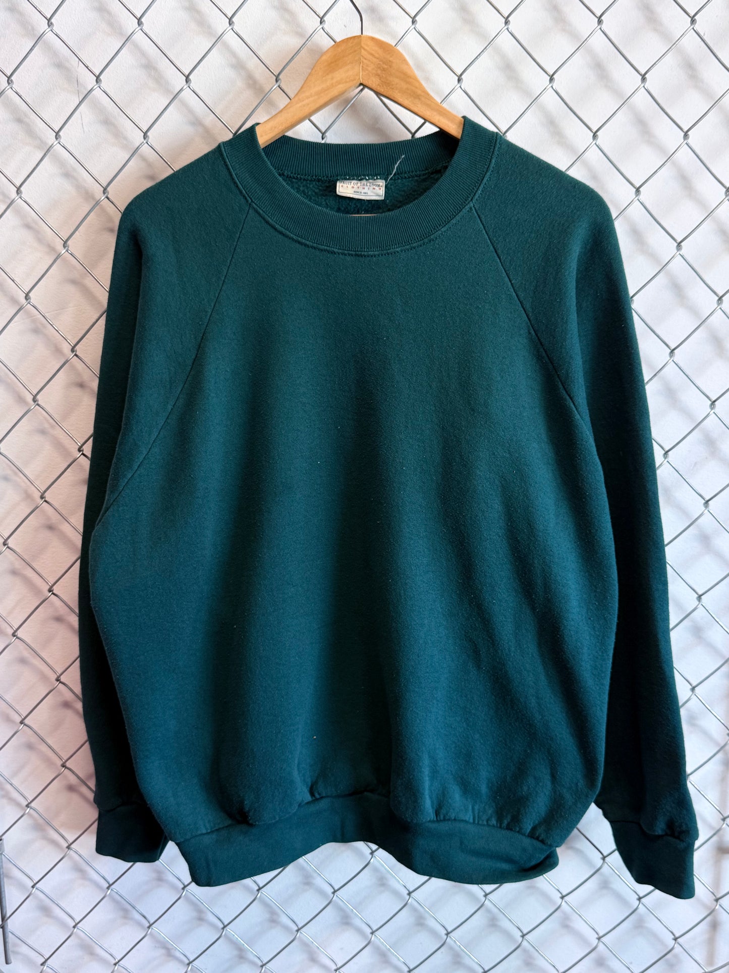 Vintage 90's Fruit of the Loom Green Blank Crewneck Sweater Size XL