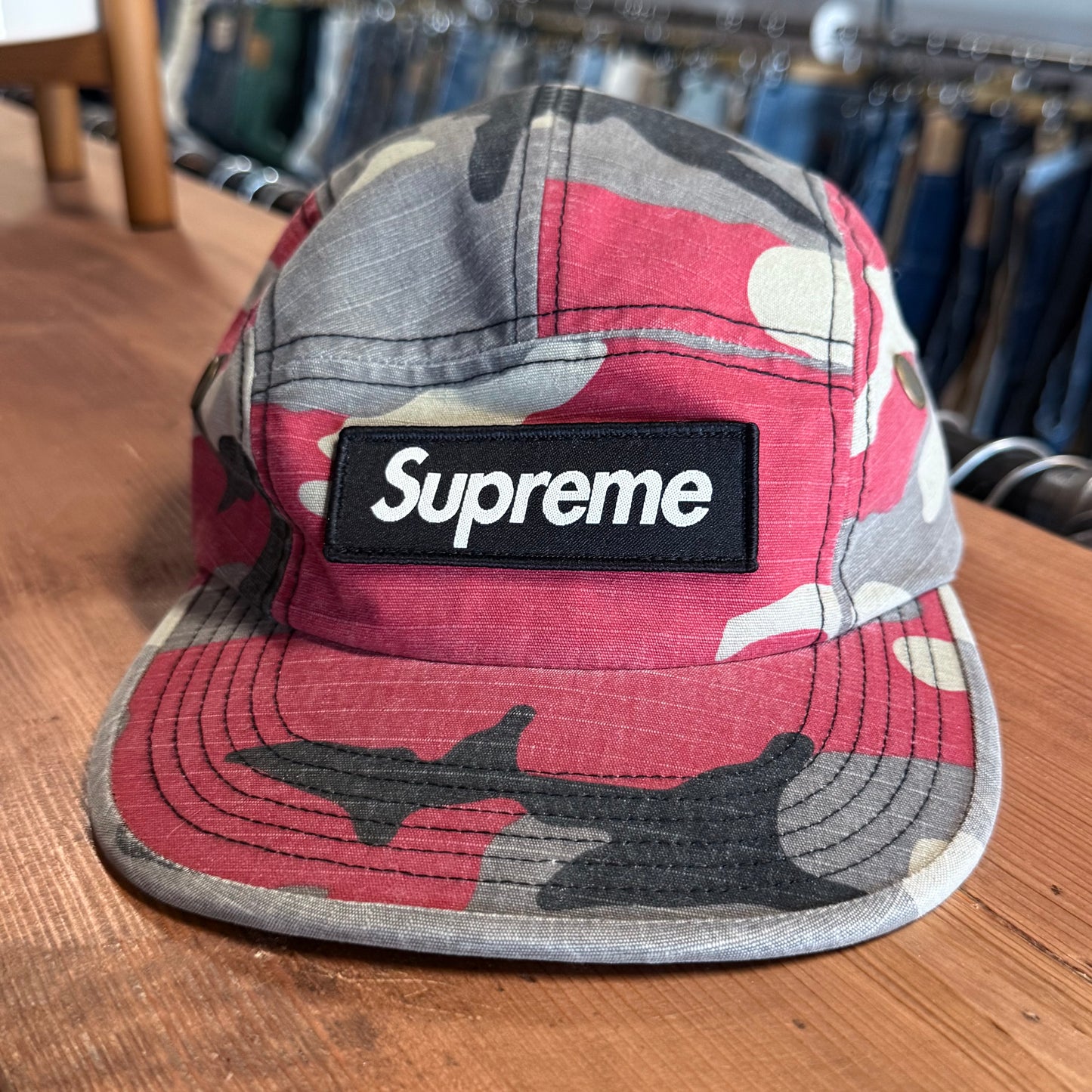 Supreme Red Military Camo Hat