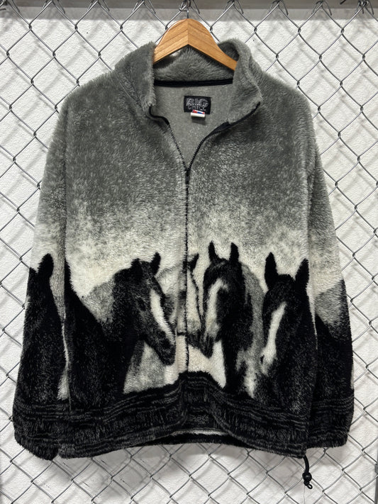 Vintage 90's Wild Horses Fleece Zip Up Jacket Size Medium