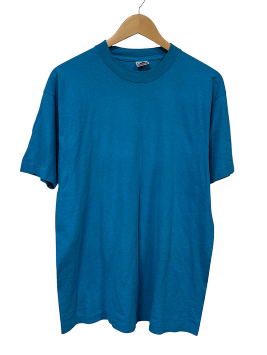 Vintage 90's Fruit of the Loom Blue Single Stitch Blank Tee Size Large