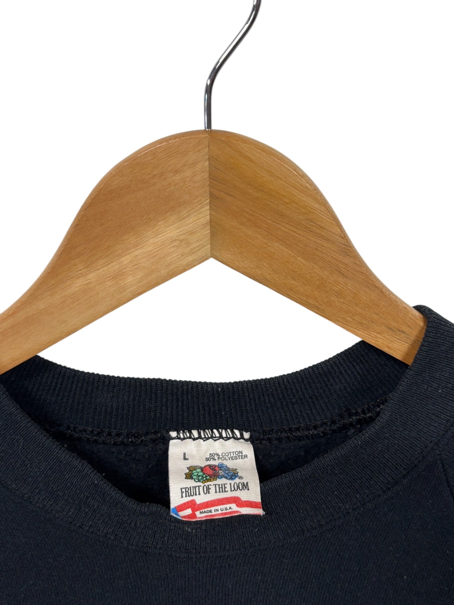 Vintage 90's Fruit of the Loom Black Blank Crewneck Sweater Size Large