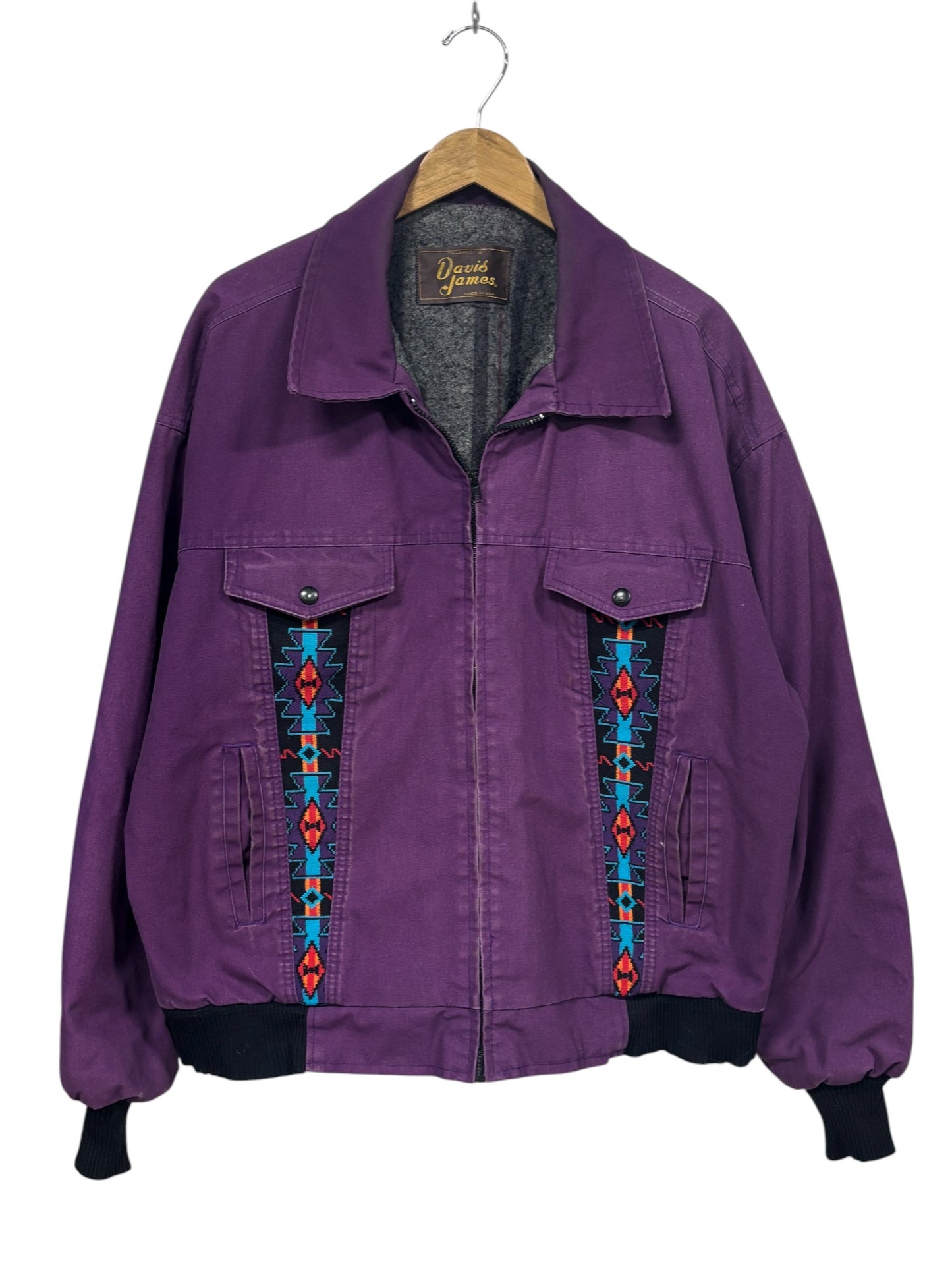 Vintage 80's Davis James Purple Blanket Lined Aztec Western Jacket Size XL