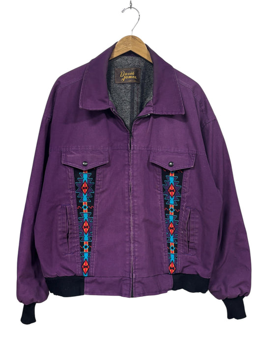 Vintage 80's Davis James Purple Blanket Lined Aztec Western Jacket Size XL