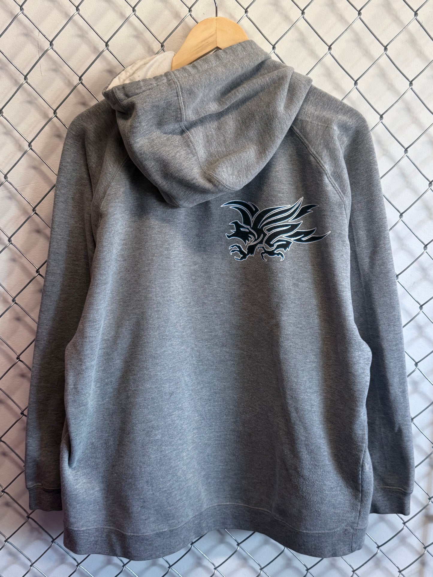 Y2k Top Heavy Tribal Art Grey Hoodie Size Large