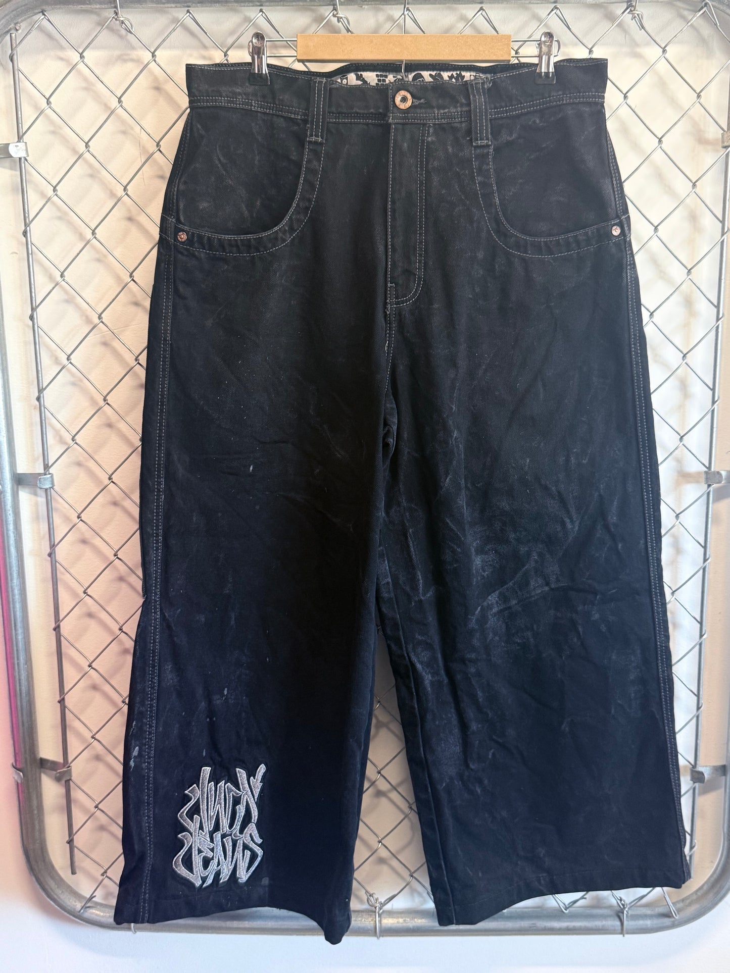 Vintage JNCO Jeans Black Stovepipe Wide Leg Denim Jeans Size 36x25