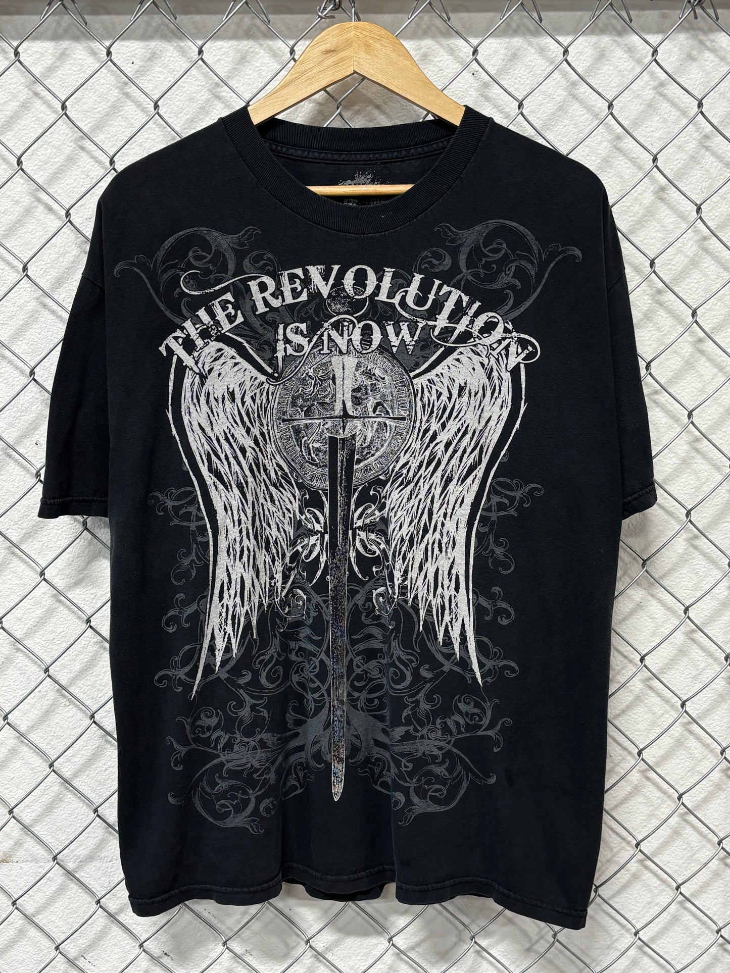 Y2K Affliction Style Revolution Black Graphic Tee Size XL