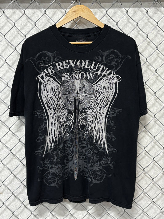 Y2K Affliction Style Revolution Black Graphic Tee Size XL