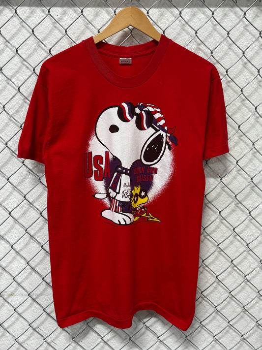 Vintage 90's Joe Cool Snoopy Peanuts Born Raised USA Tee Size Large