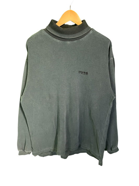 Vintage 90's Rocke Gear Green Overdyed Mock Neck Sweater Size Large