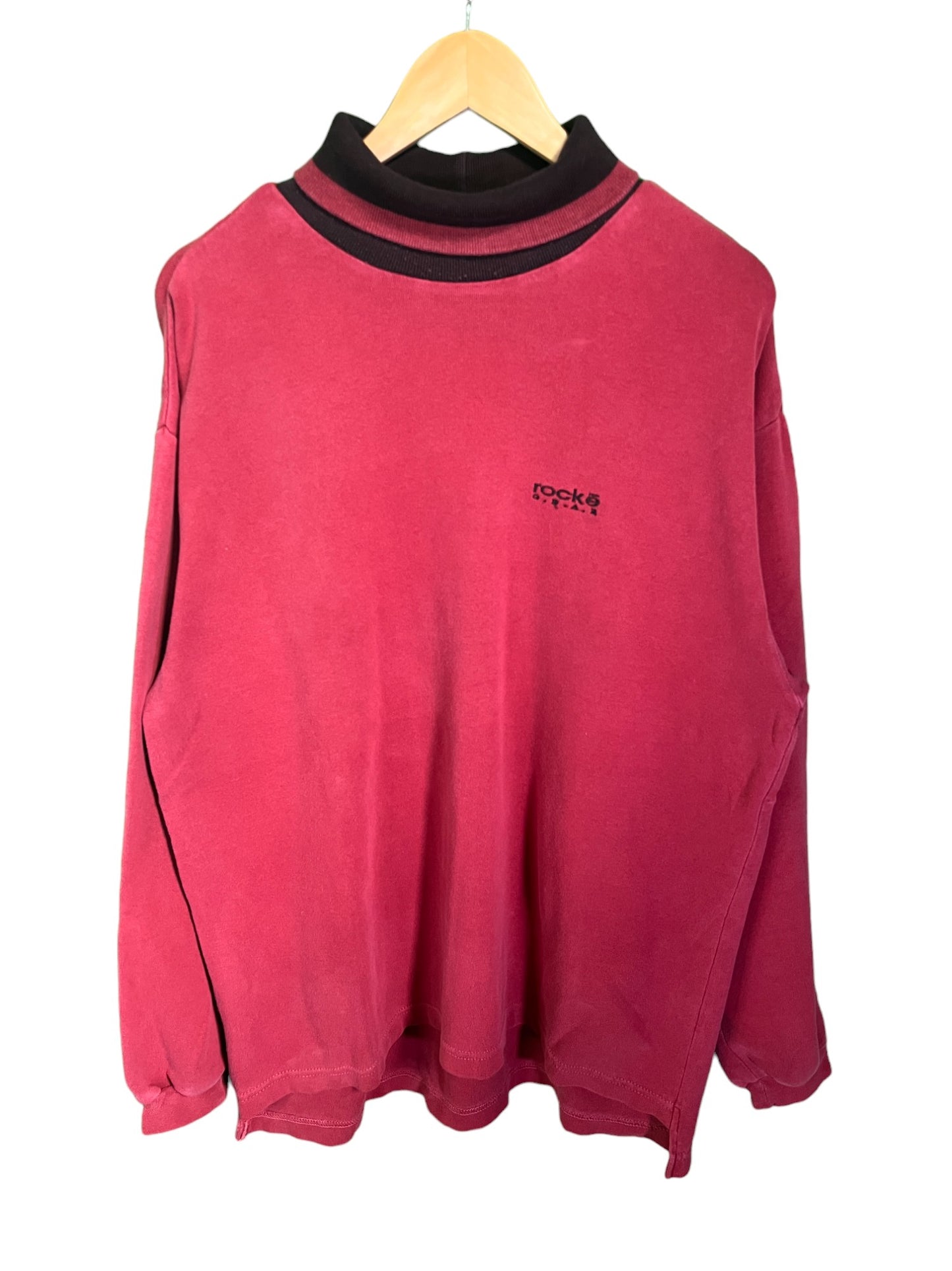 Vintage 90's Rocke Gear Red Overdyed Mock Neck Sweater Size Large