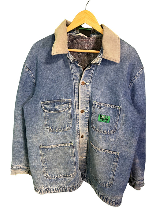 Vintage 90's Wrangler Work Wear Denim Blanket Lined Jacket Size Large