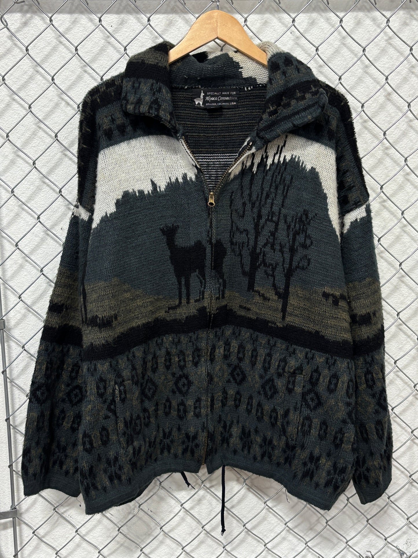 Vintage Alpaca Connection Handmade Nature Knit Hoodie Size XXL