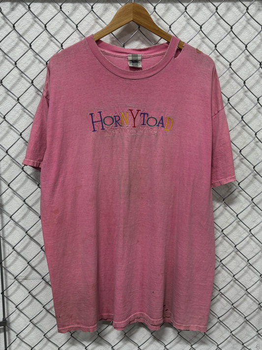 Vintage 90's Thrashed Horny Toad Ozarks Pink Tee Size XXL