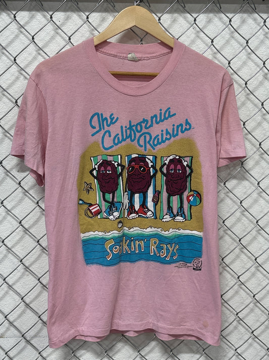 Vintage 1987 California Raisins Soakin' Rays Pink Graphic Tee Size Large