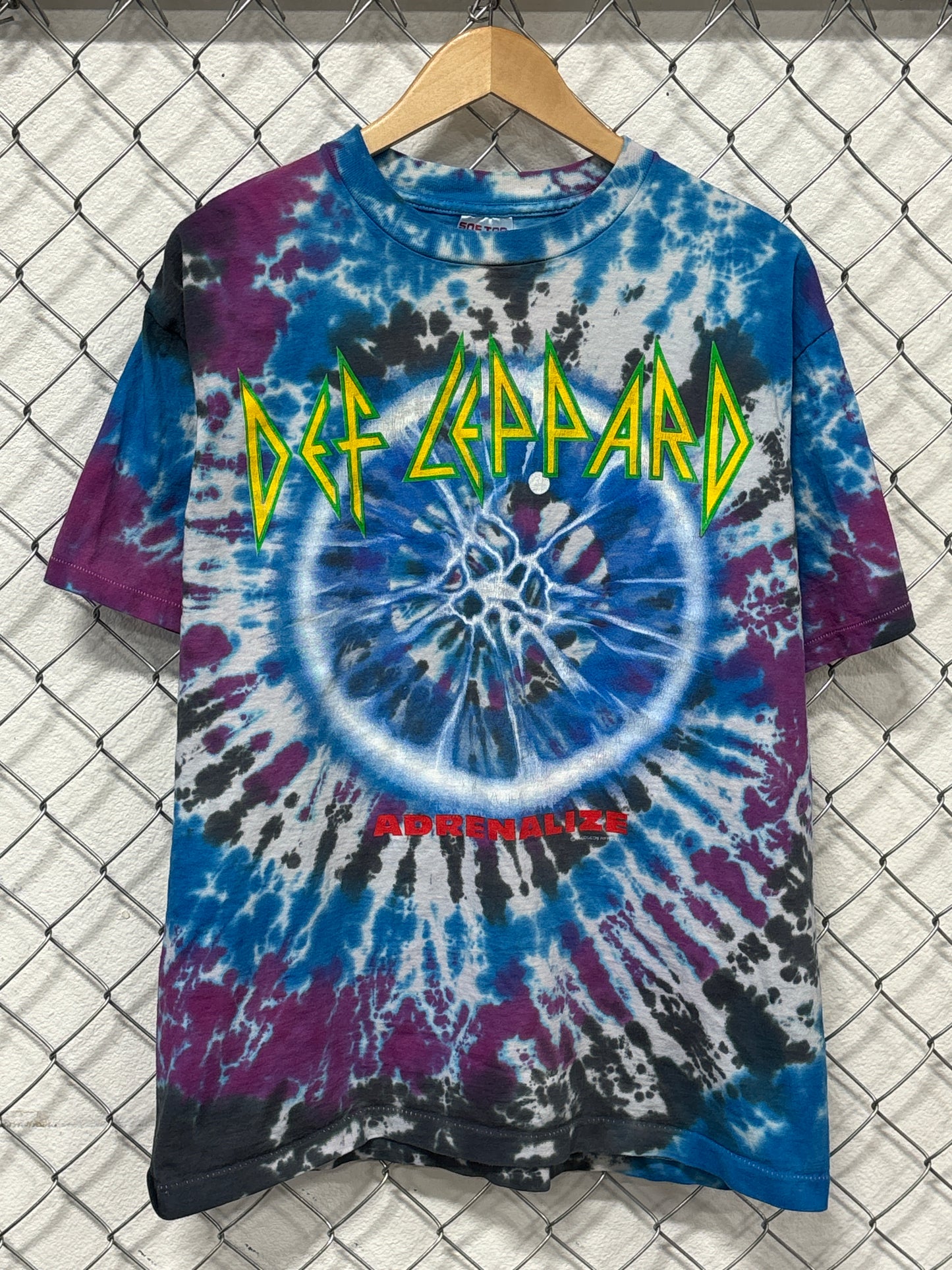 Vintage 90's Def Leppard Adrenalize Tie Dye Band Graphic Tee Size XL