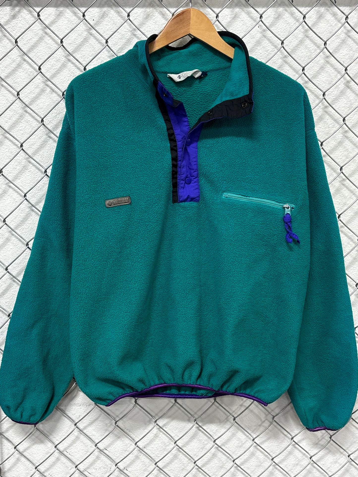Vintage 90's Columbia Made in USA Blue Snap T Fleece Sweater Size Large