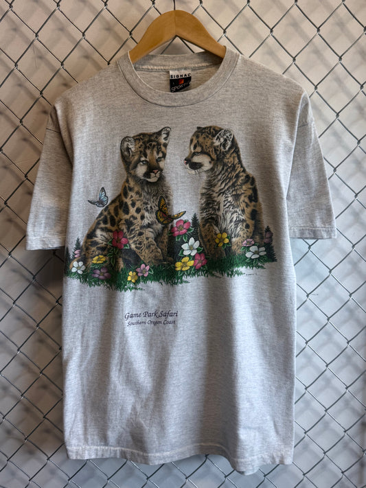 Vintage 90's Game Park Safari Leopard Kittens Nature Graphic Tee Size Large