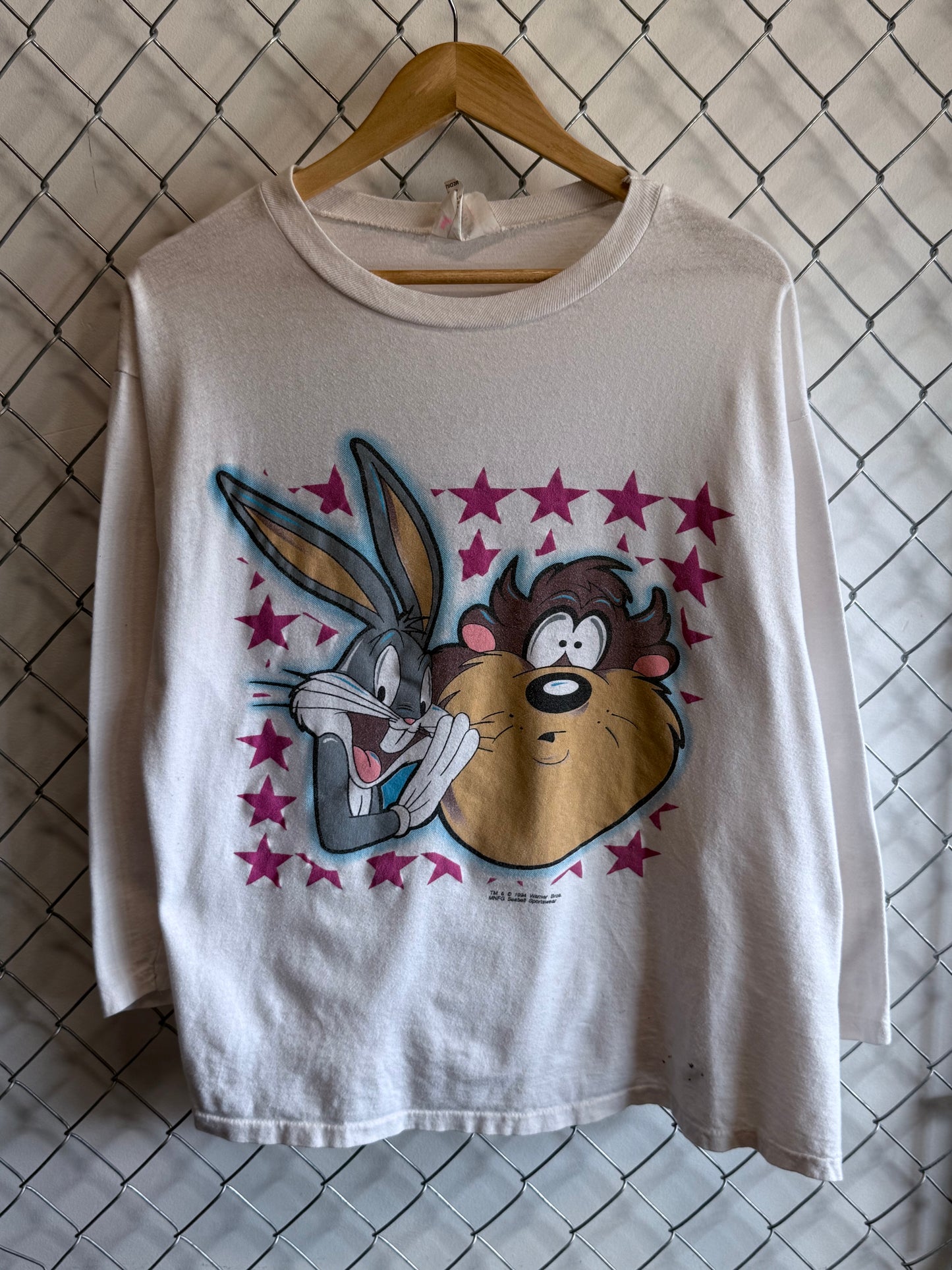 Vintage 1994 Looney Tunes Taz Bugs Bunny Long Sleeve Shirt Size Medium
