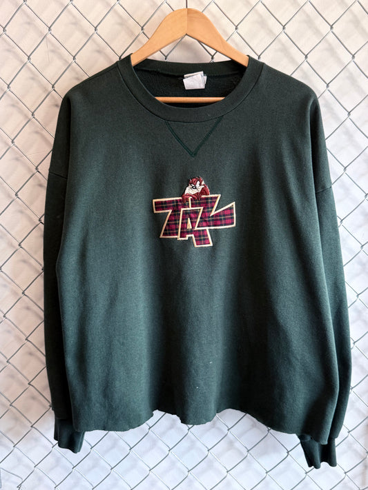 Vintage 90's Looney Tunes Taz Cropped Crewneck Sweater Size XL