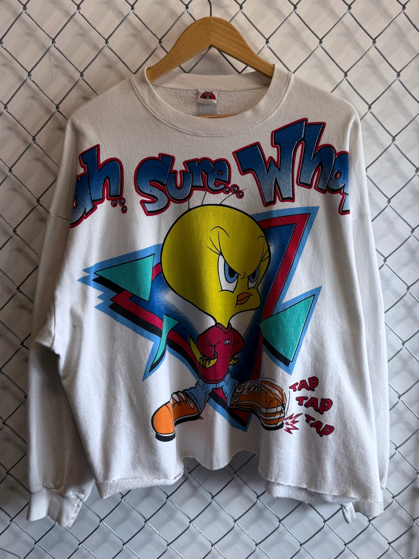 Vintage 90's Looney Tunes Tweety Bird Sure Whatever Cropped Sweater Size XL