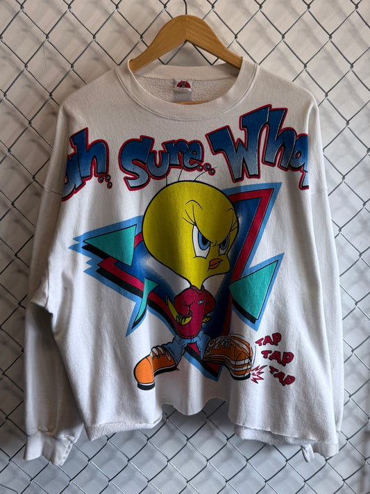 Vintage 90's Looney Tunes Tweety Bird Sure Whatever Cropped Sweater Size XL