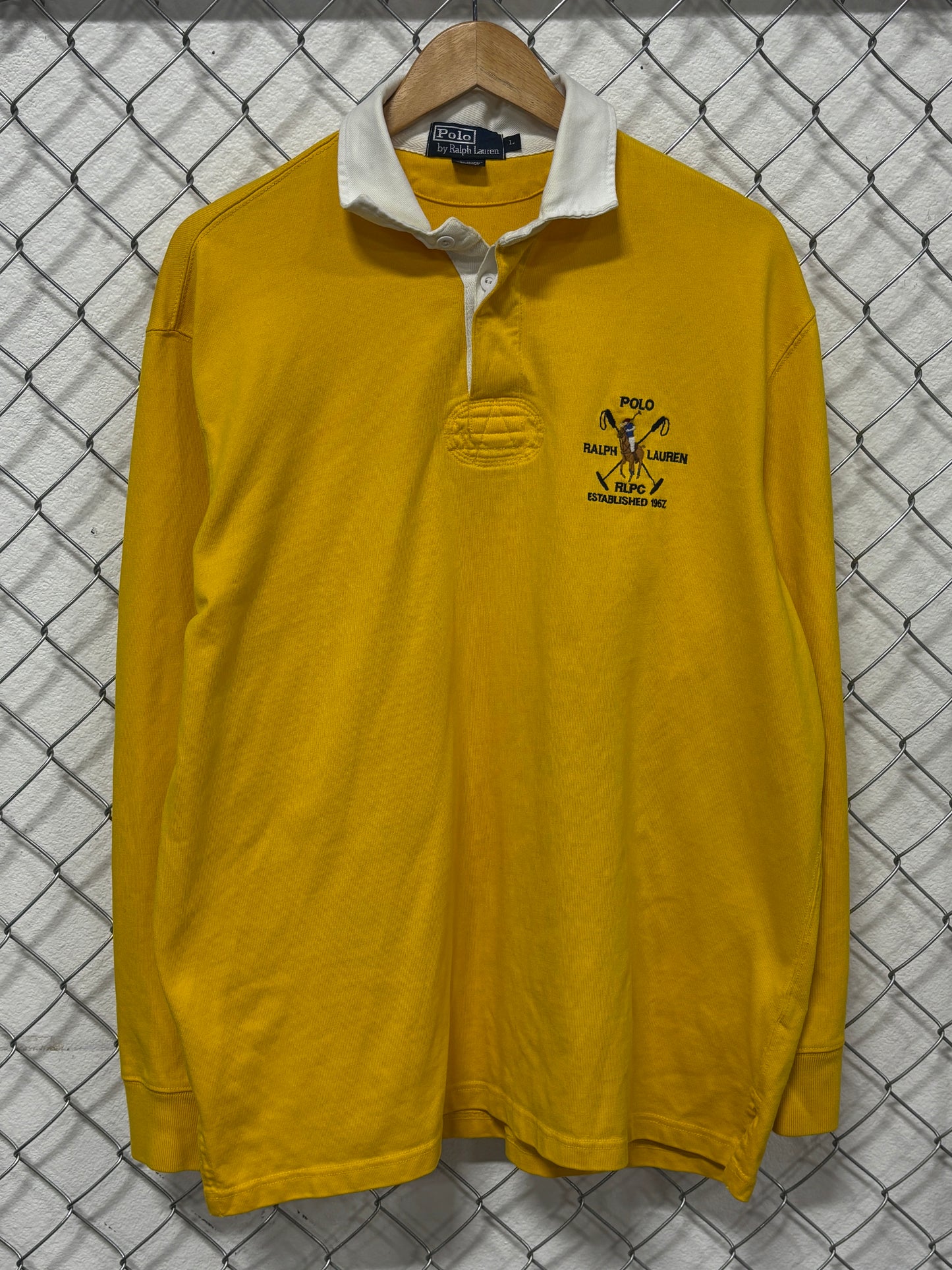 Vintage Polo Ralph Lauren RLPC Yellow Rugby Shirt Size Large