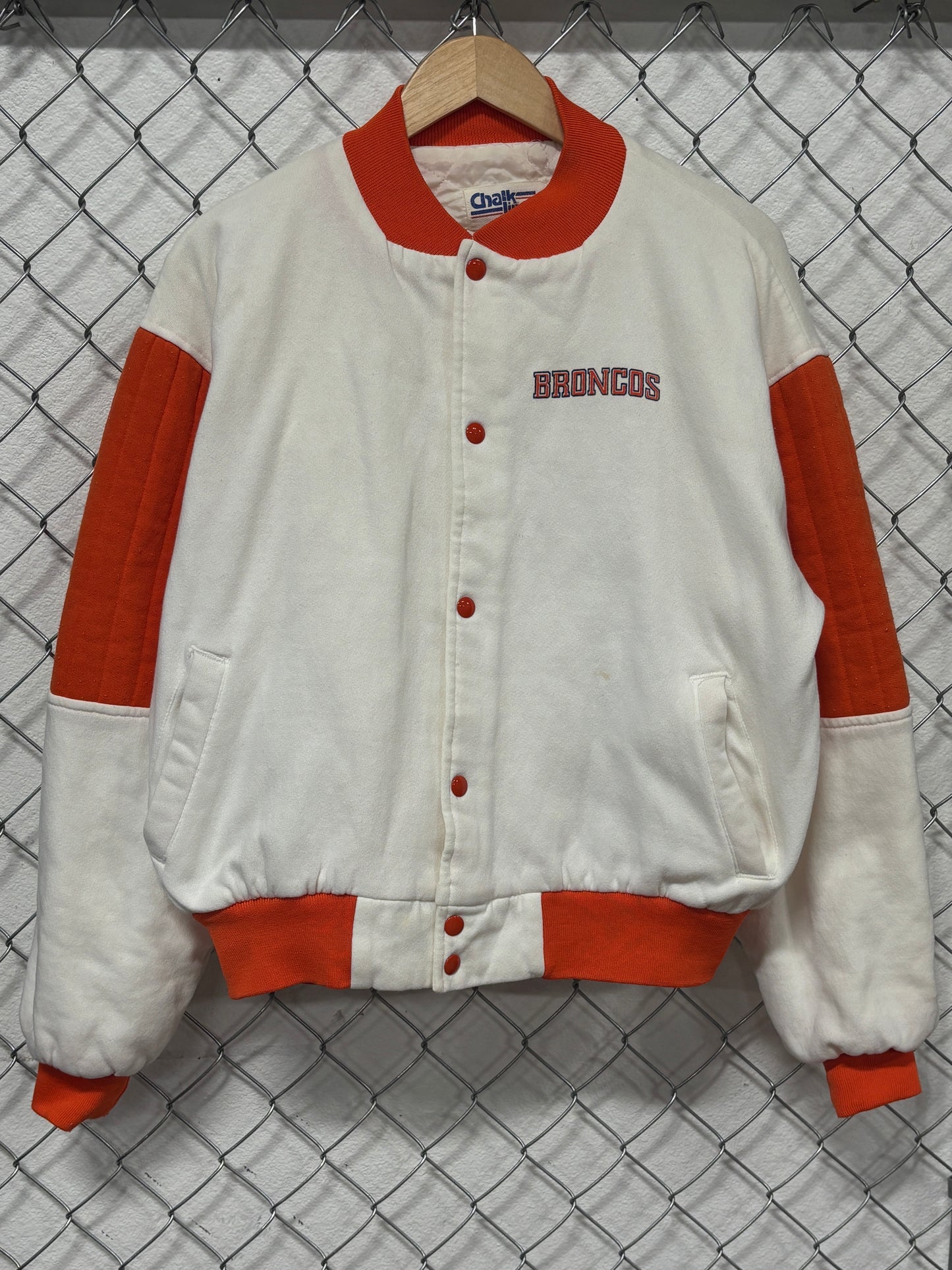 Vintage 90's Chalk Line Denver Broncos White Bomber Jacket Size XL