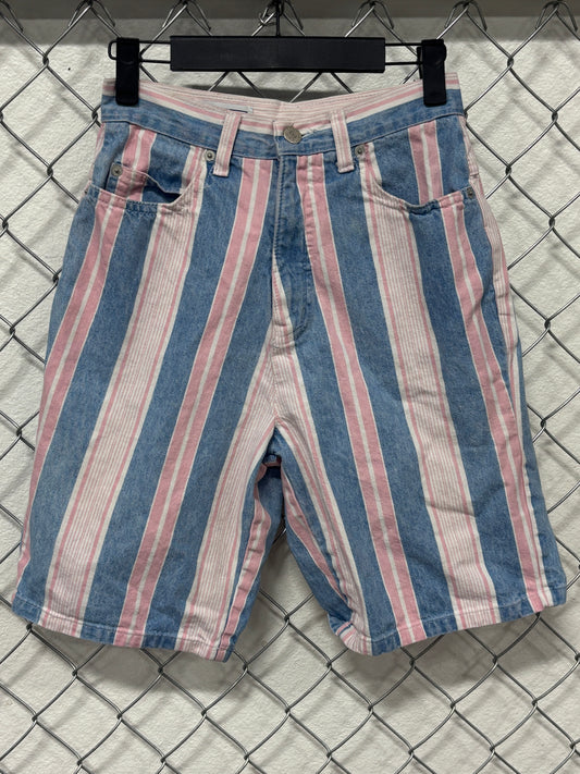 Vintage 90's Women's Mixed Blues Striped Denim Shorts Size 24