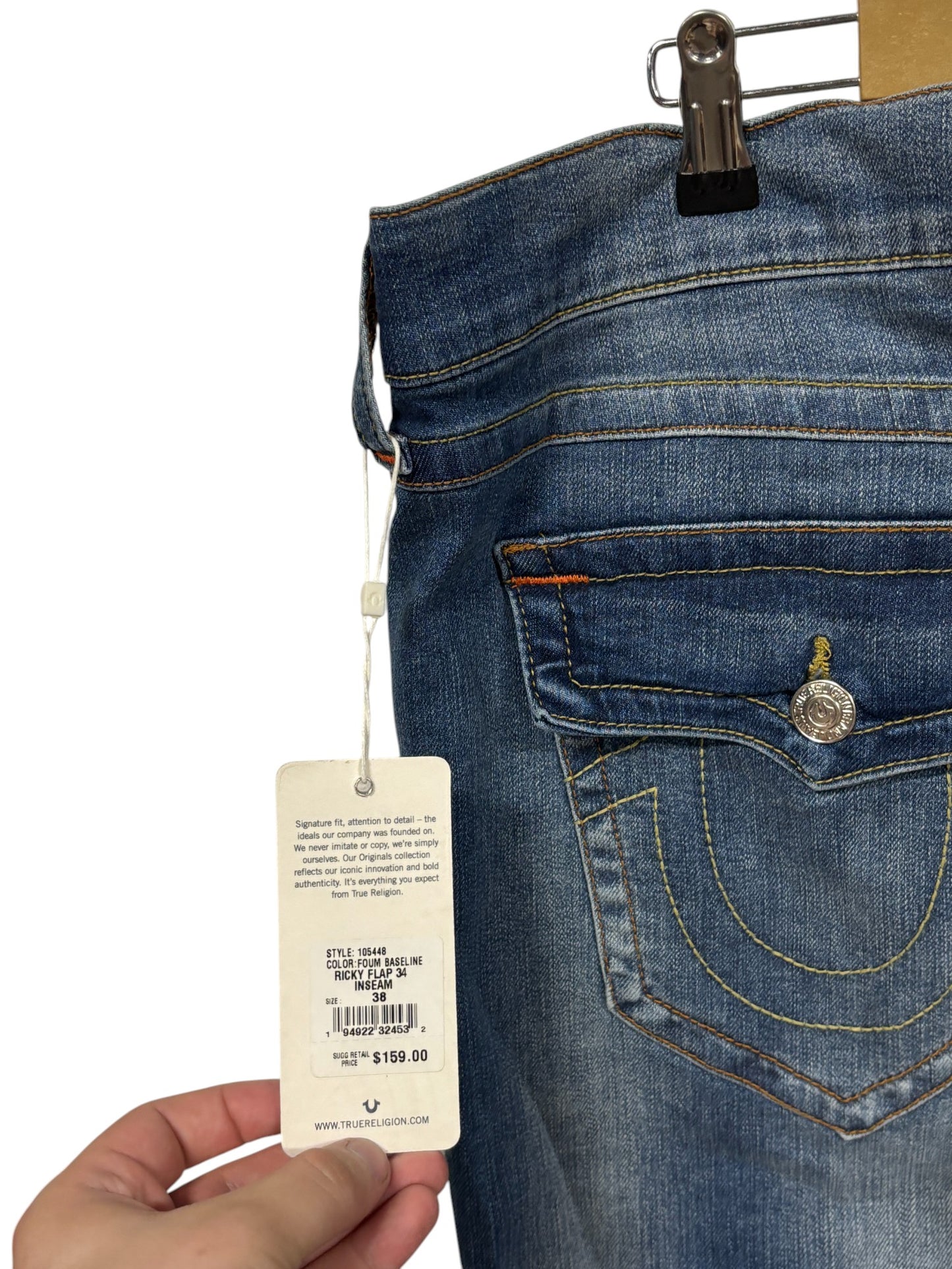 True Religion Ricky Relaxed Straight Fit Denim Jeans Size 38x32