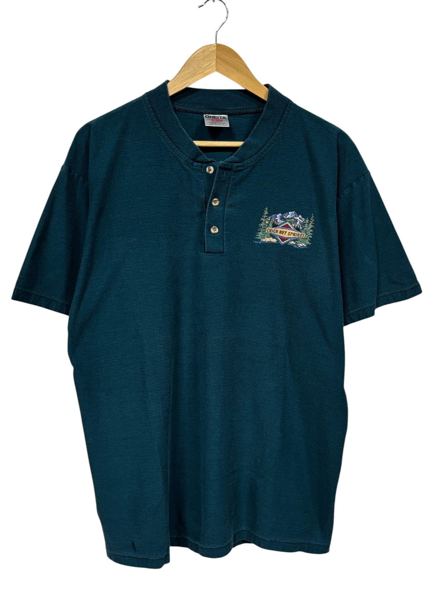 Vintage 90's Chico Hot Springs Montana Button Down Henley Tee Size XL