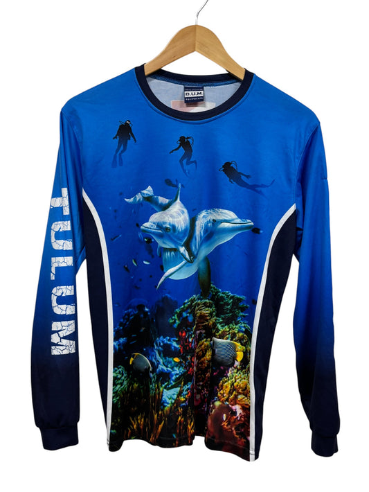 Vintage 90's BUM Equipment Aquatic Life AOP Long Sleeve Shirt Size Small