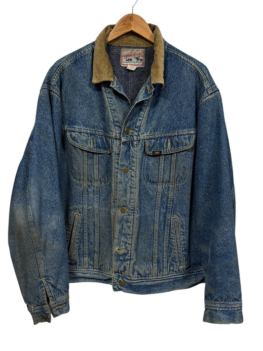 Vintage Lee Storm Rider Blanket Lined Denim Trucker Jacket Size XL Long