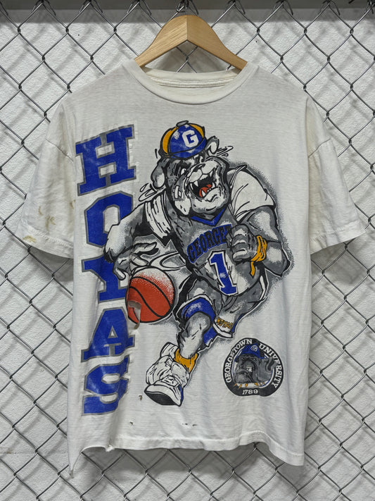 Vintage 90's Georgetown Hoyas Big Print Thrashed Basketball Tee Size XL