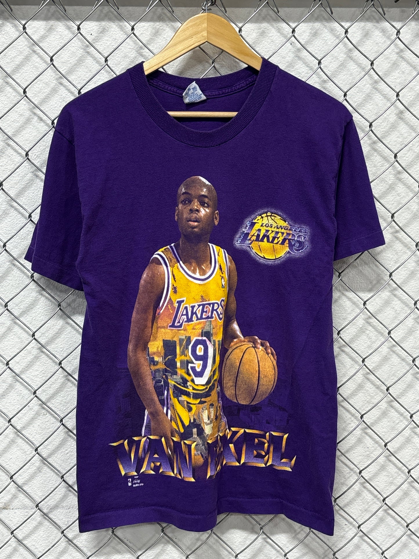 Vintage 90's Lakers Nick Van Axel Basketball Big Print Graphic Tee Size Medium