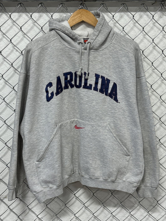 Vintage 90's Nike Carolina Spell Out Pocket Swoosh Grey Hoodie Size XL