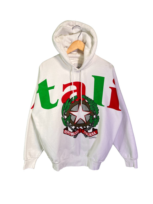 Vintage Republica Italiana All Over Print White Hoodie Size Large