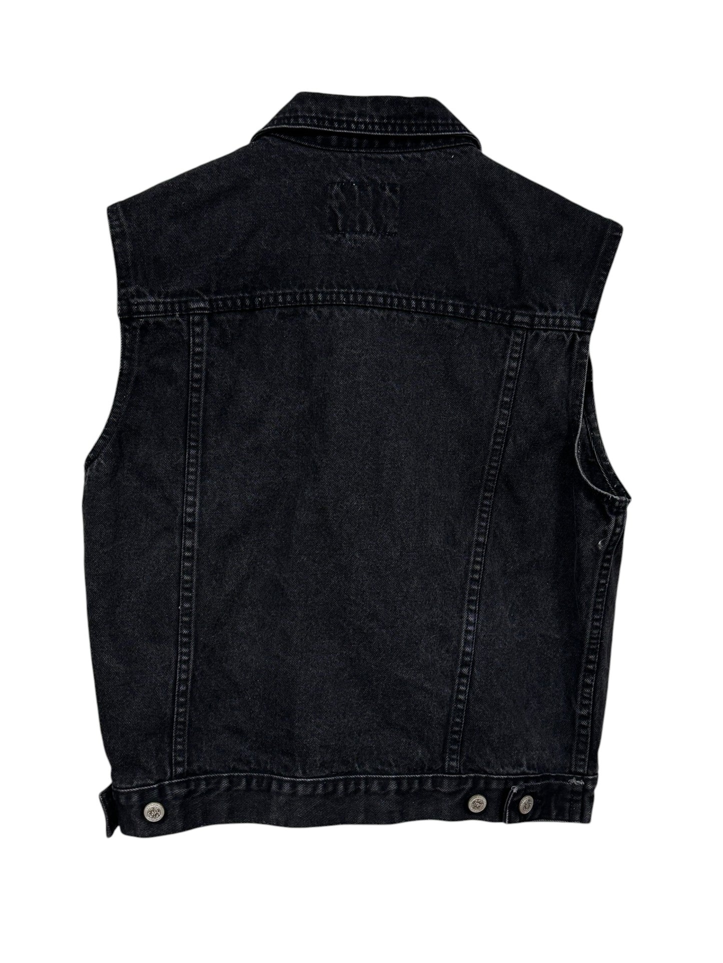 Vintage Y2K Women's Black Denim Button Up Sleeveless Jacket Size Medium