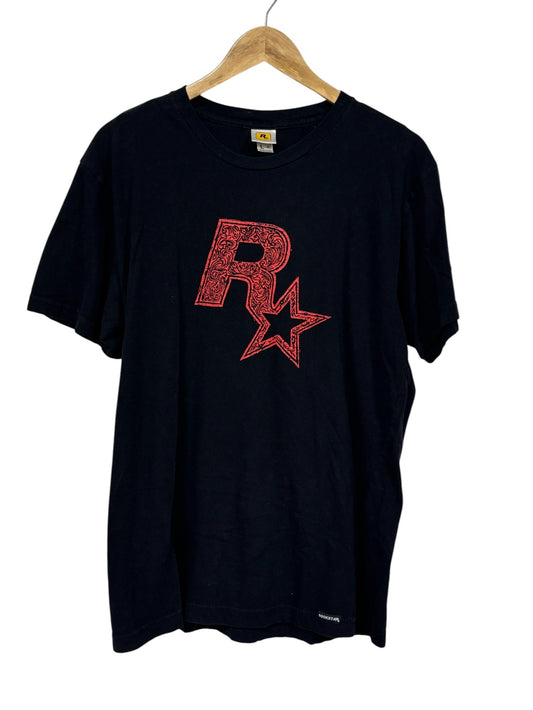 Rockstar Games Linocut Logo Graphic Tee Size Large