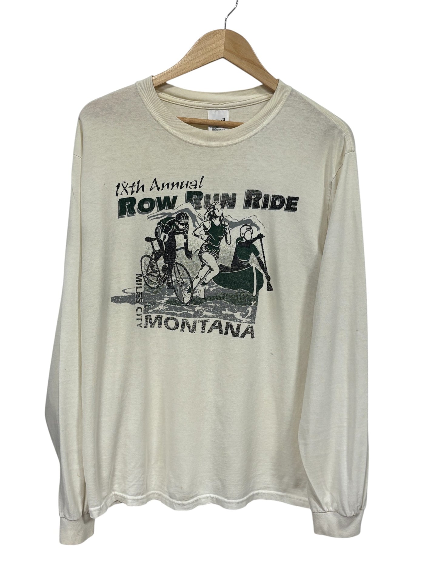 Vintage 90's Row Run Ride Montana Triathlon Long Sleeve Shirt Size Large