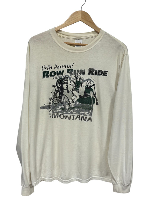 Vintage 90's Row Run Ride Montana Triathlon Long Sleeve Shirt Size Large