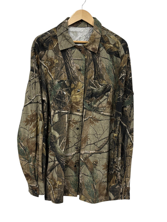Vintage Real Tree Woodland Camo Button Up Shirt Size XXL