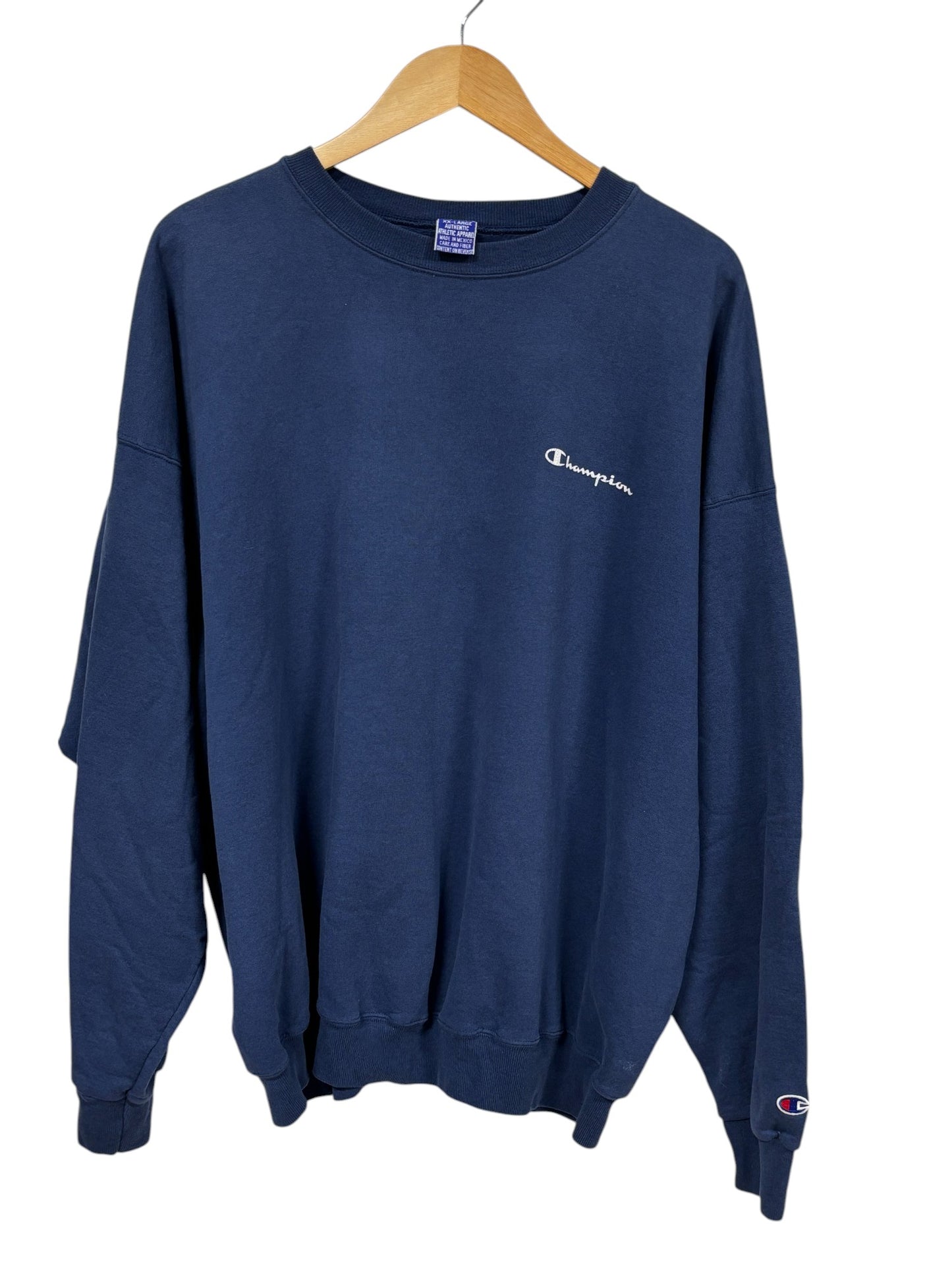 Vintage Champion Small Logo Spellout Navy Blue Sweater Size XXL