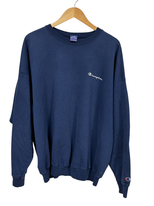 Vintage Champion Small Logo Spellout Navy Blue Sweater Size XXL
