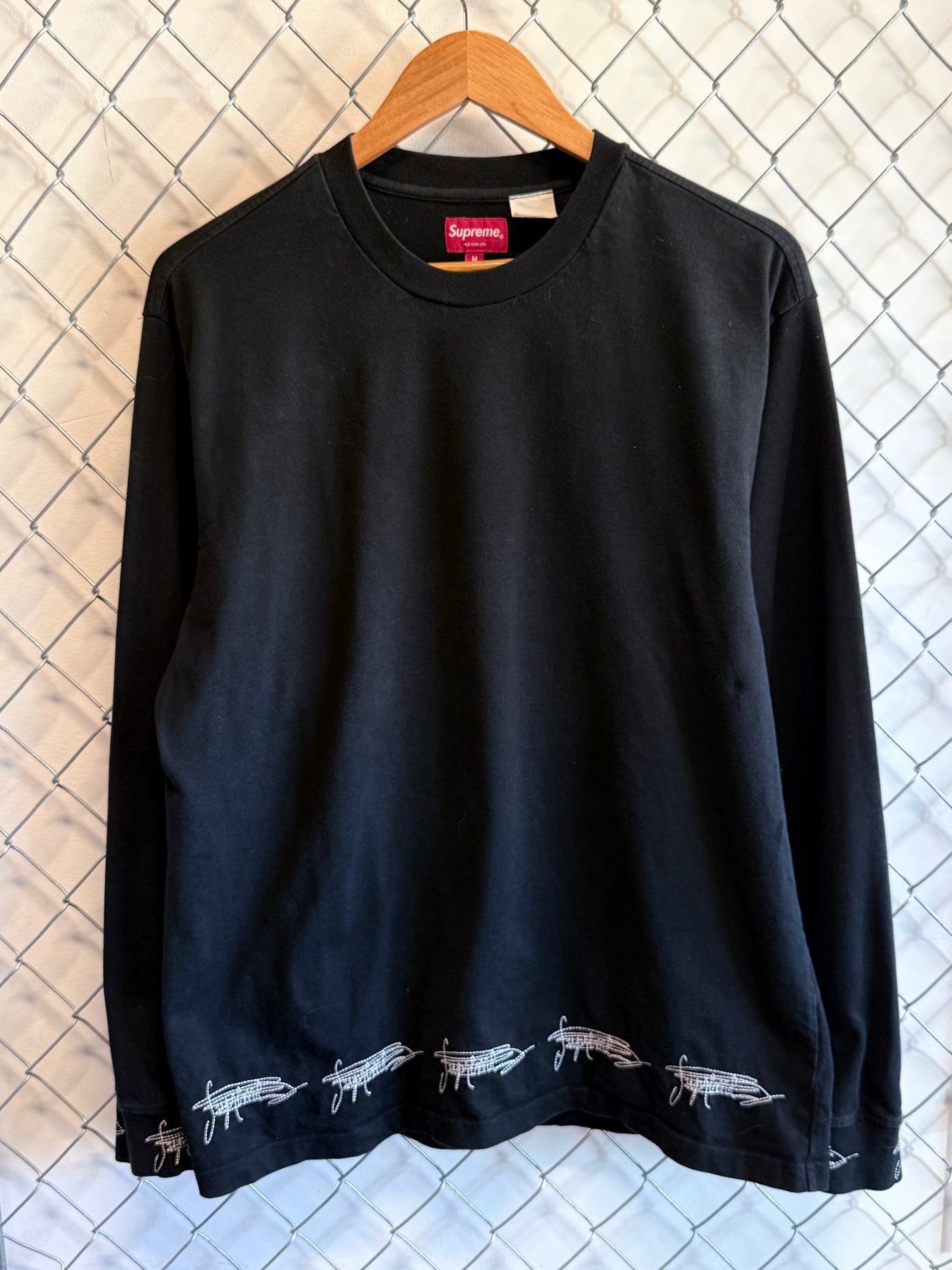 Supreme SS22 Black Signature Long Sleeve Top Shirt Size Medium