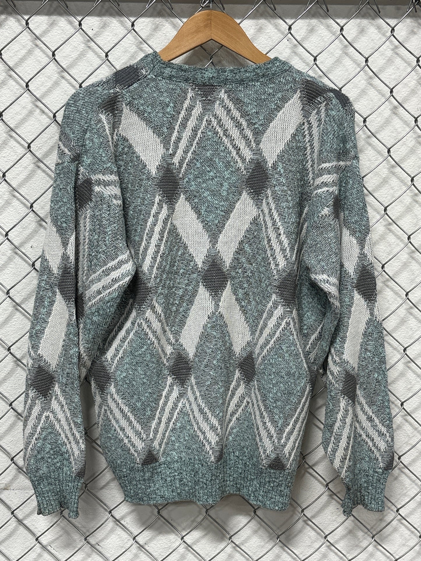 Vintage 90's Made in USA Checkpoint Blue Argyle Knit Sweater Size Medium