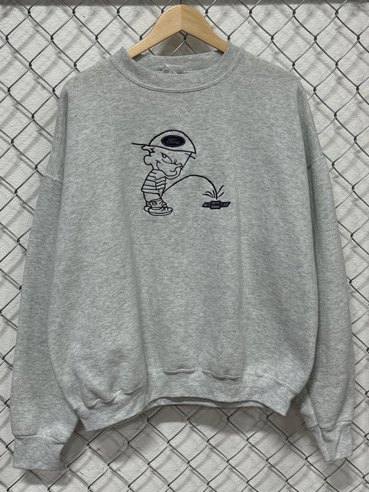 Vintage 90's Peeing Chevy Ford Cartoon Graphic Crewneck Sweater Size XXL