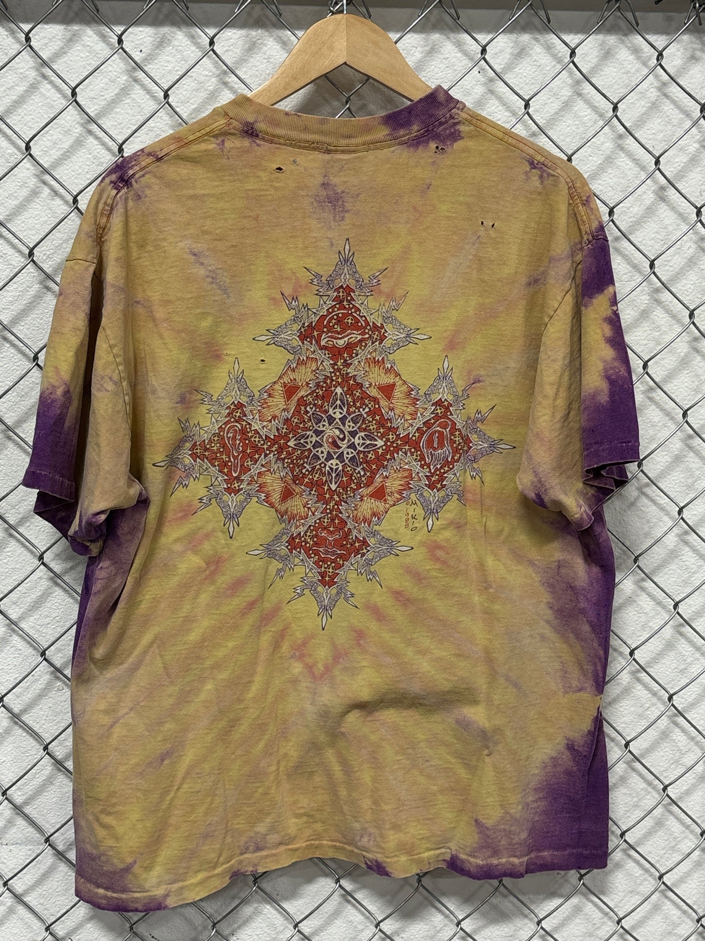 Vintage 90's Tie Dye Aztec Art Sun Graphic Tee Size XL