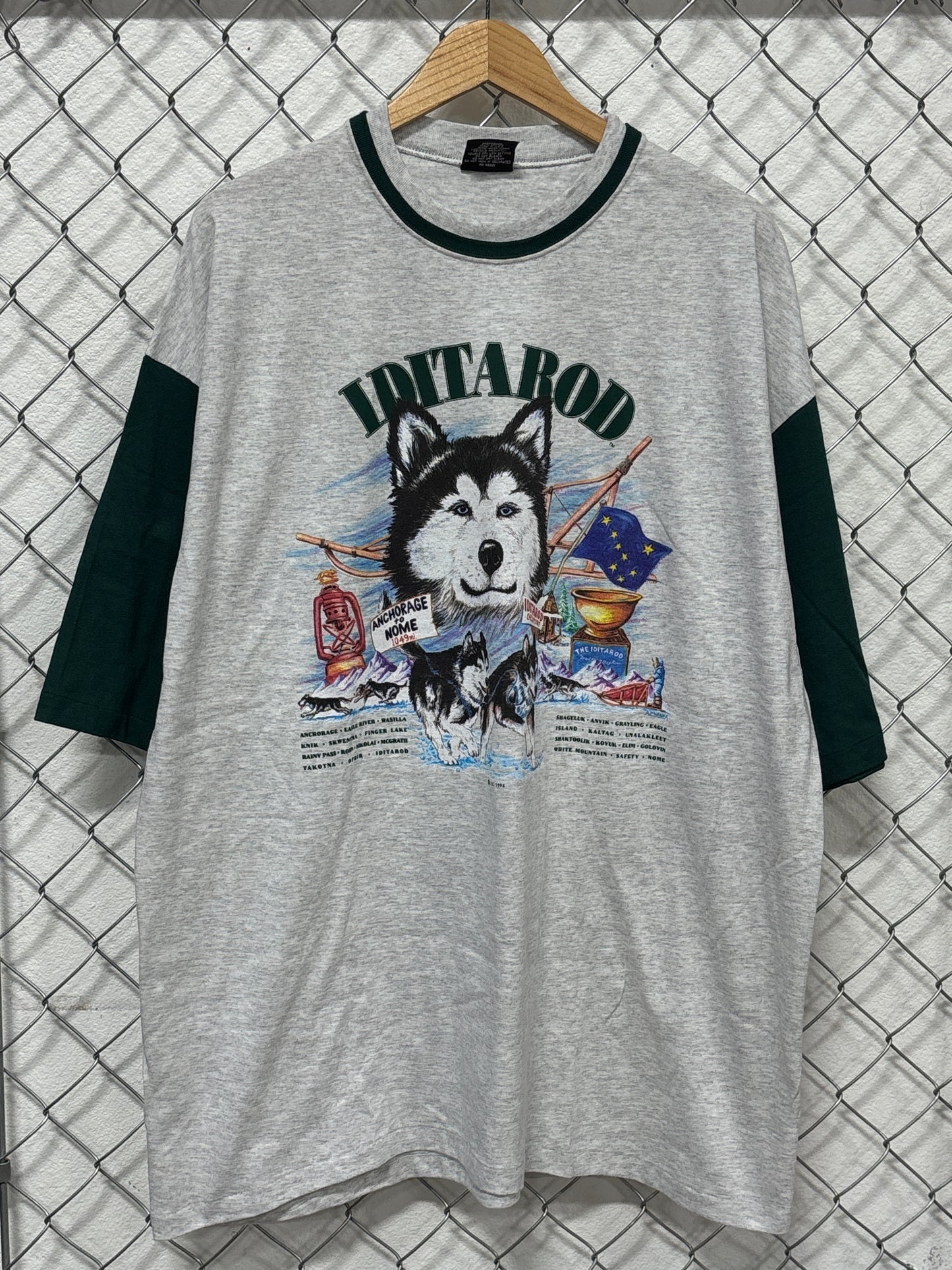 Vintage 90's Iditarod Alaska Dog Race 3/4 Sleeve Graphic Tee Size XXL