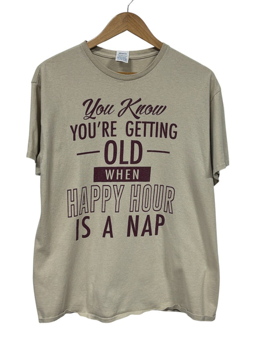 Vintage 00's Old Age Happy Hour Humor Graphic Tee Size Large